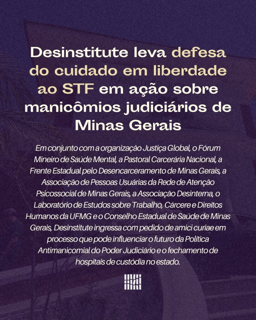 Desinstitute leva defesa do cuidado em liberdade ao STF em ação sobre manicômios judiciários de Minas Gerais